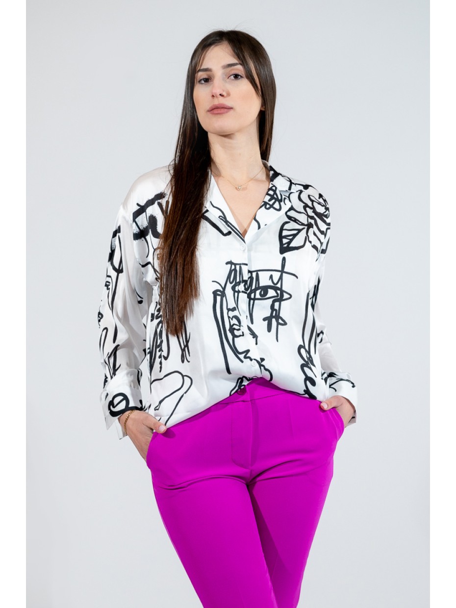 Γυναικείο πουκάμισο σατέν oversized με print IDOL