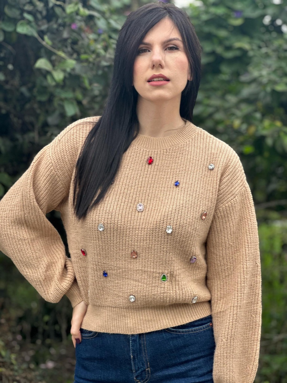 Γυναικεία μπλούζα πουλόβερ με πέτρες στρας (2 χρώματα)