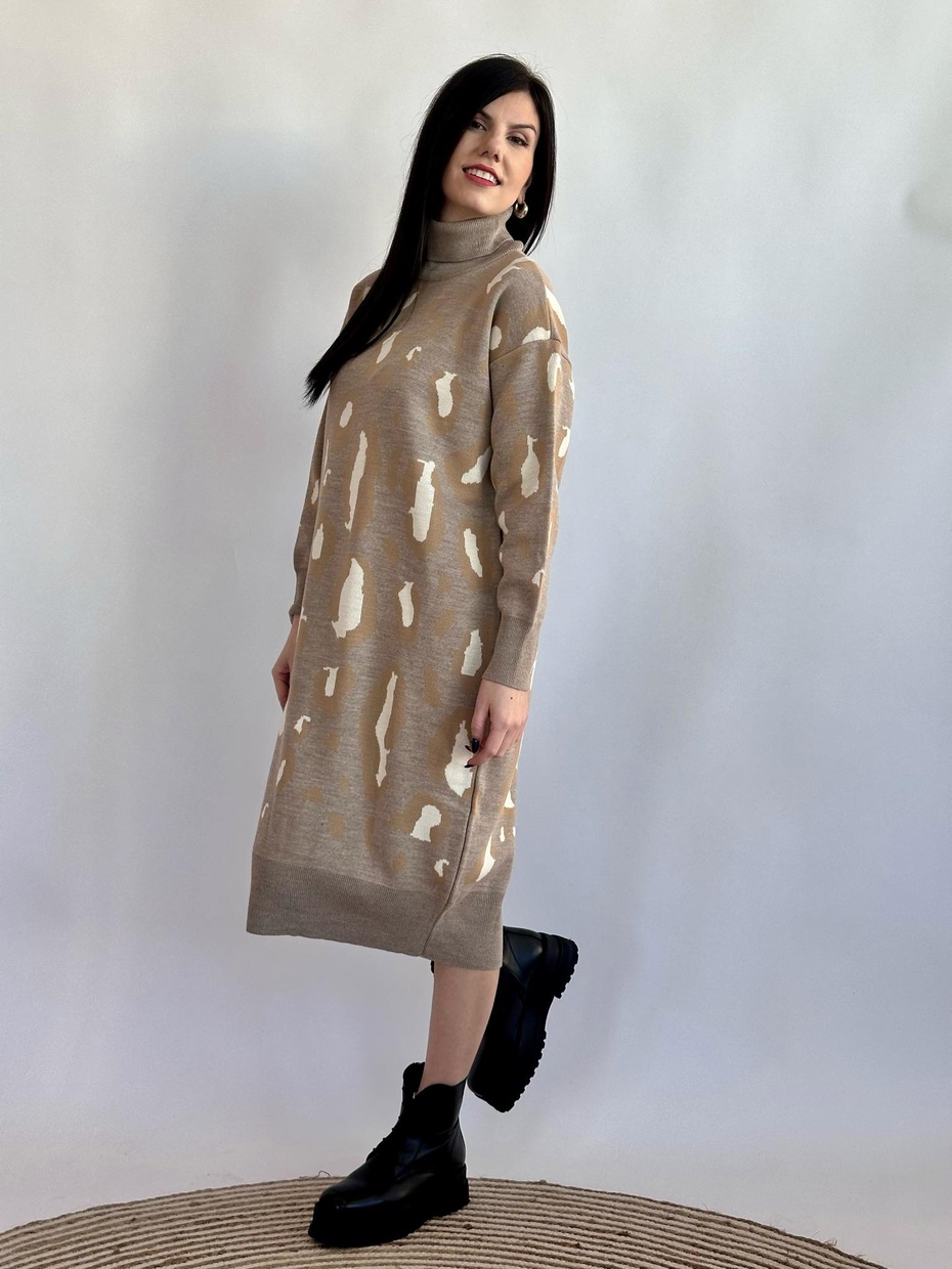 Γυναικείο πλεκτό φόρεμα ζιβάγκο με animal print