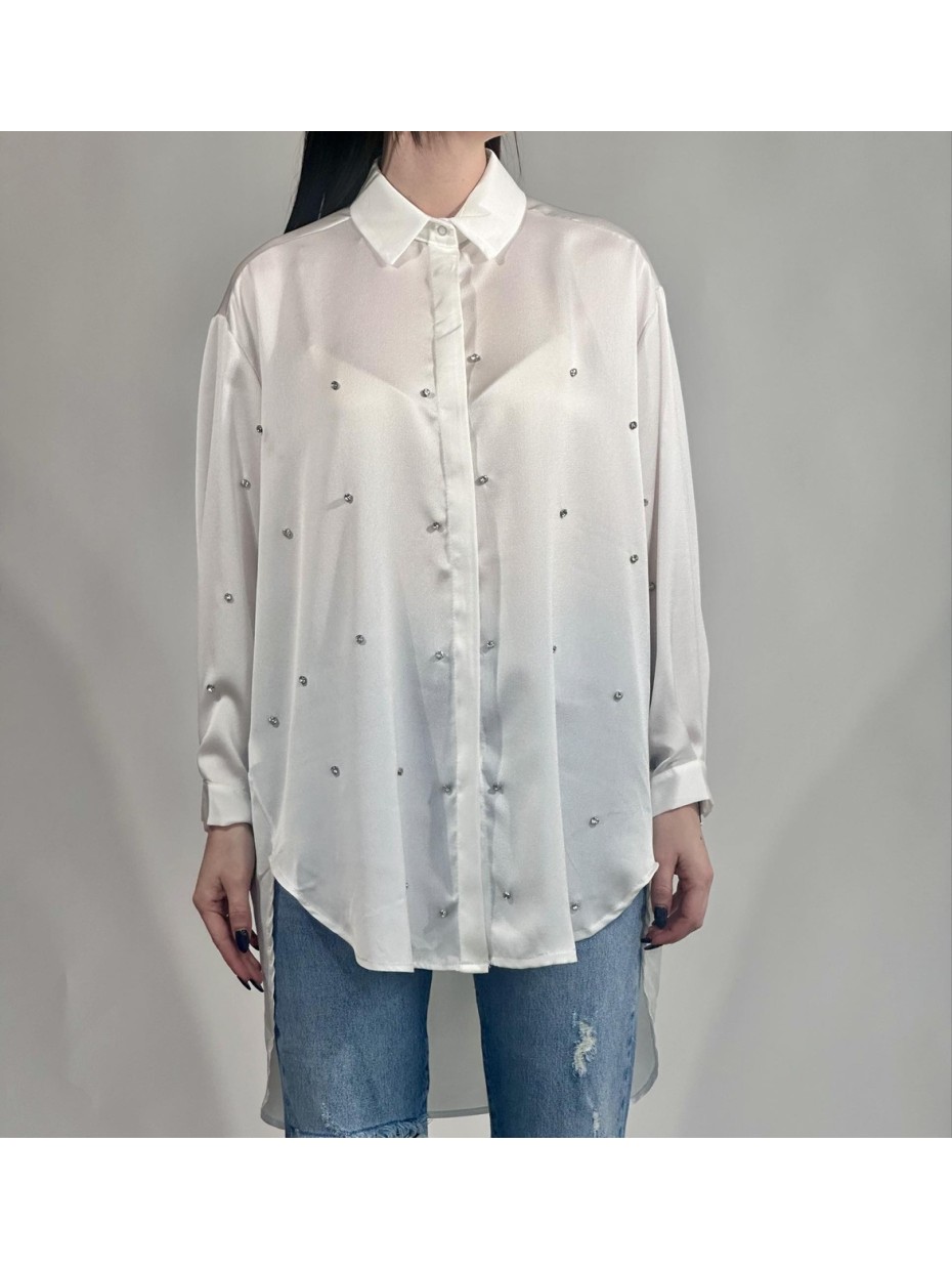 Γυναικείο oversized σατέν πουκάμισο με στρας (2 χρώματα)